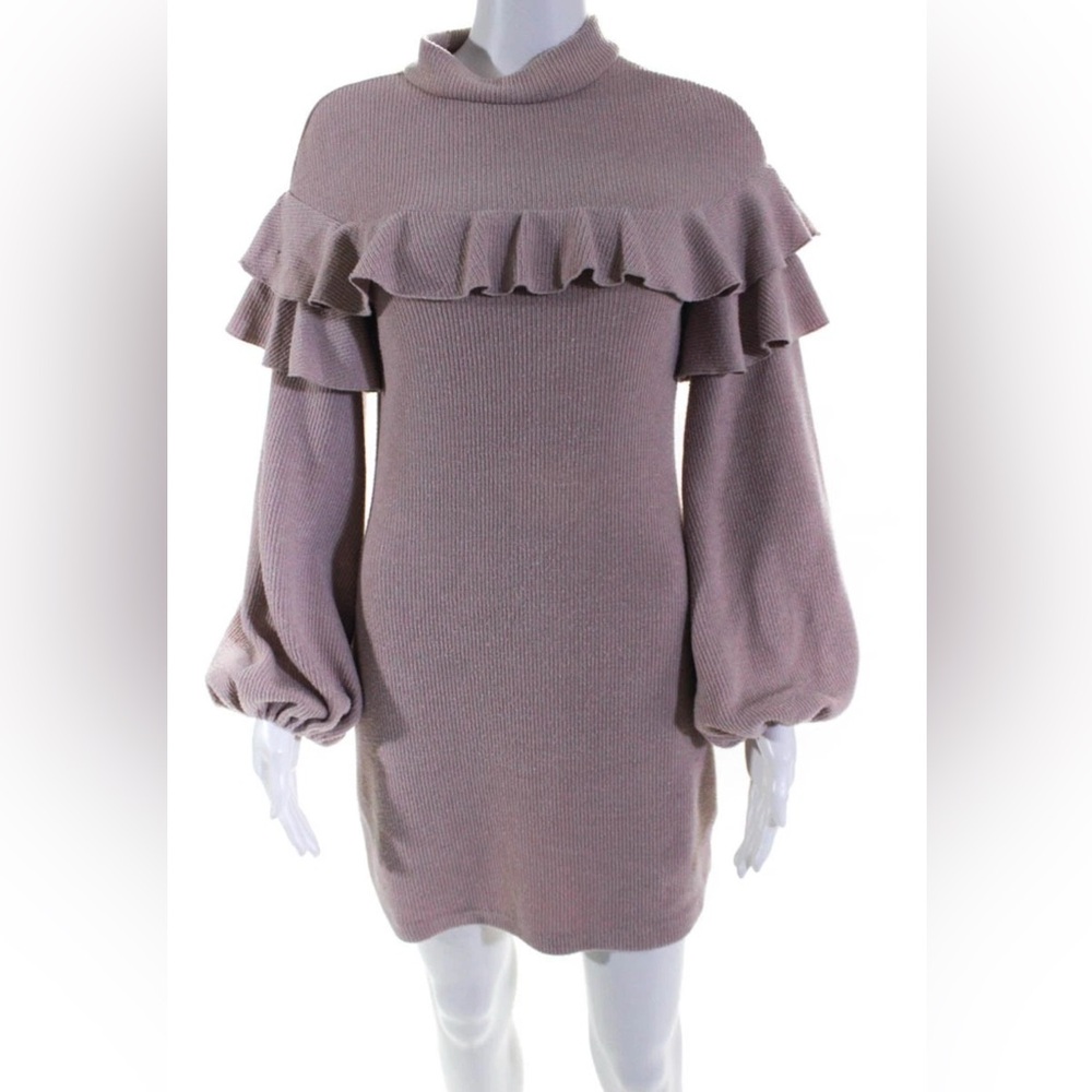 Saylor Ruffle Knit Sweater Dress Long Sleeve Mock Neck lavender Size S